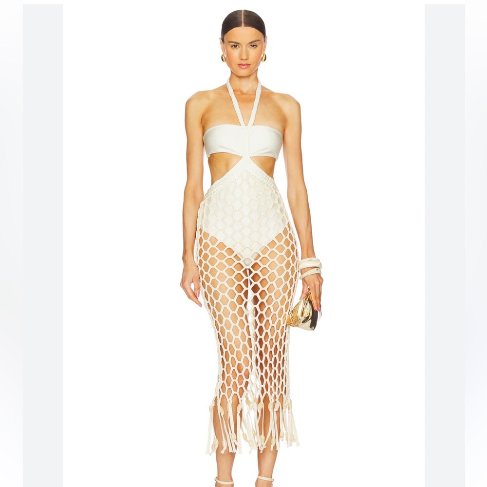 PatBo x Camila Coelho white gold beach dress